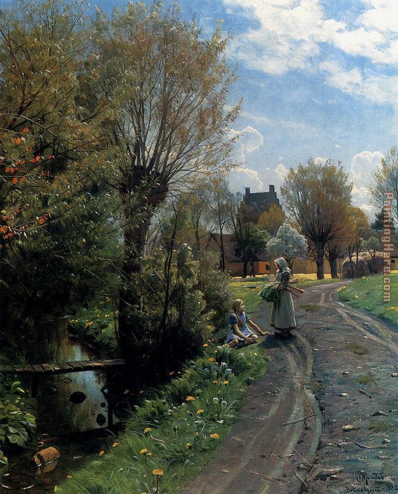 By The River, Brondbyvester painting - Peder Mork Monsted By The River, Brondbyvester art painting
